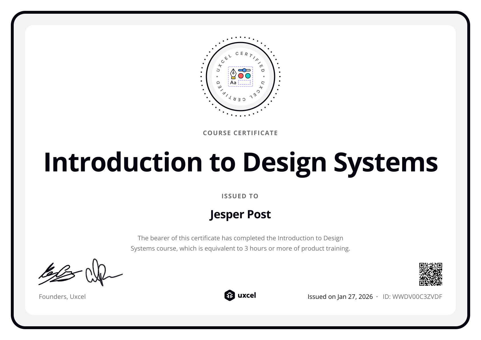 Jesper's certificate